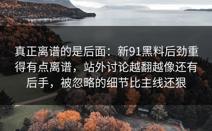 真正离谱的是后面：新91黑料后劲重得有点离谱，站外讨论越翻越像还有后手，被忽略的细节比主线还狠